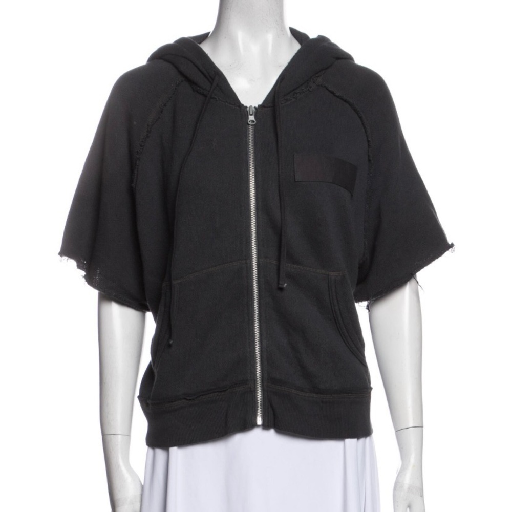 R13 Oversized Cut-Off Sleeve Zip-up Hoodie